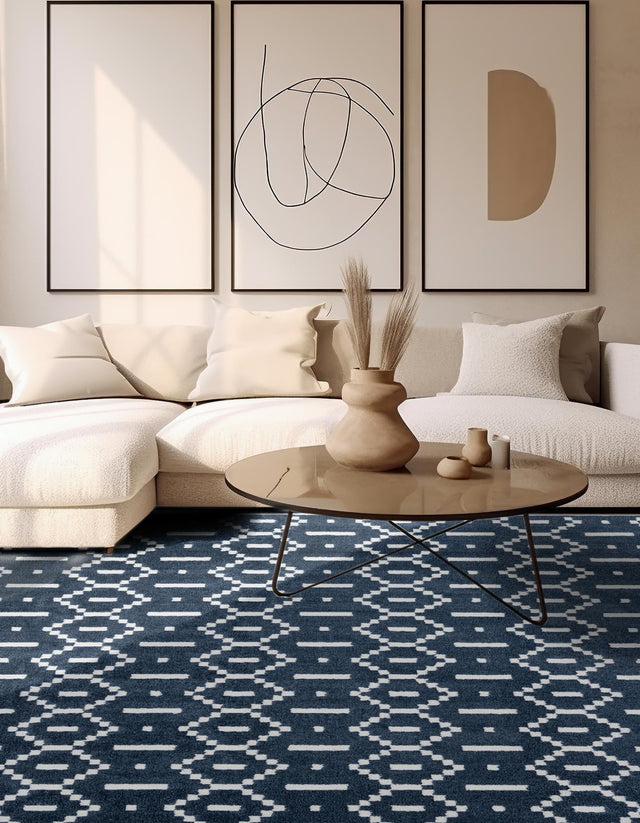 Blue 7' 10 x 7' 10 Norge Square Area Rug 100% Polypropylene Easy Clean Non Shed Stain Resistant Modern Carpet for Home Interior Design for Sale at Rug Engine