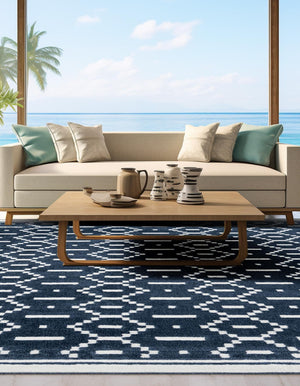 Blue 7' 10 x 7' 10 Norge Square Area Rug 100% Polypropylene Easy Clean Non Shed Stain Resistant Modern Carpet for Home Interior Design for Sale at Rug Engine