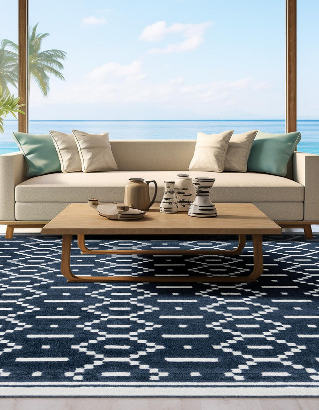 Blue 7' 10 x 7' 10 Norge Square Area Rug 100% Polypropylene Easy Clean Non Shed Stain Resistant Modern Carpet for Home Interior Design for Sale at Rug Engine