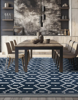 Blue 7' 10 x 7' 10 Norge Square Area Rug 100% Polypropylene Easy Clean Non Shed Stain Resistant Modern Carpet for Home Interior Design for Sale at Rug Engine