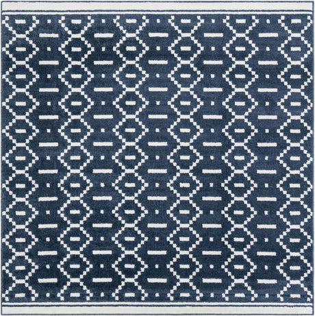 Blue 7' 10 x 7' 10 Norge Square Area Rug 100% Polypropylene Easy Clean Non Shed Stain Resistant Modern Carpet for Home Interior Design for Sale at Rug Engine