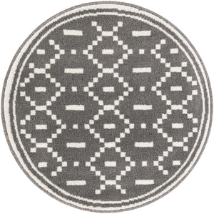 Gray 3' 1 x 3' 1 Norge Round Area Rug 100% Polypropylene Easy Clean Non Shed Stain Resistant Modern Carpet for Home Interior Design for Sale at Rug Engine