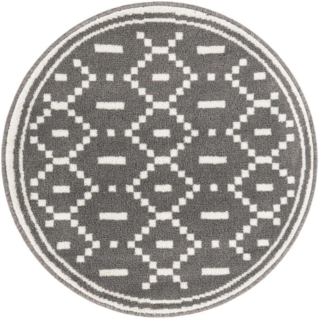 Gray 3' 1 x 3' 1 Norge Round Area Rug 100% Polypropylene Easy Clean Non Shed Stain Resistant Modern Carpet for Home Interior Design for Sale at Rug Engine