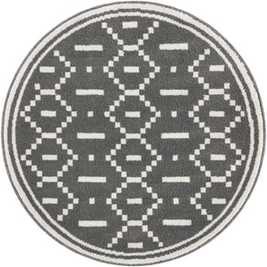 Gray 4' 1 x 4' 1 Norge Round Area Rug 100% Polypropylene Easy Clean Non Shed Stain Resistant Modern Carpet for Home Interior Design for Sale at Rug Engine