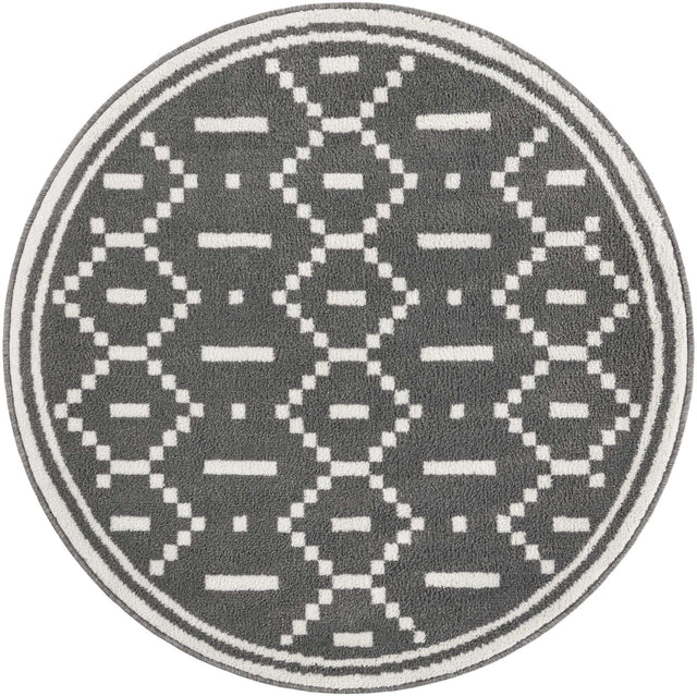 Gray 4' 1 x 4' 1 Norge Round Area Rug 100% Polypropylene Easy Clean Non Shed Stain Resistant Modern Carpet for Home Interior Design for Sale at Rug Engine