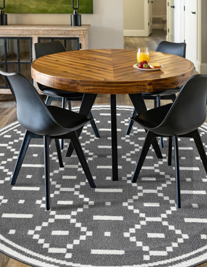 Gray 7' 10 x 7' 10 Norge Round Area Rug 100% Polypropylene Easy Clean Non Shed Stain Resistant Modern Carpet for Home Interior Design for Sale at Rug Engine