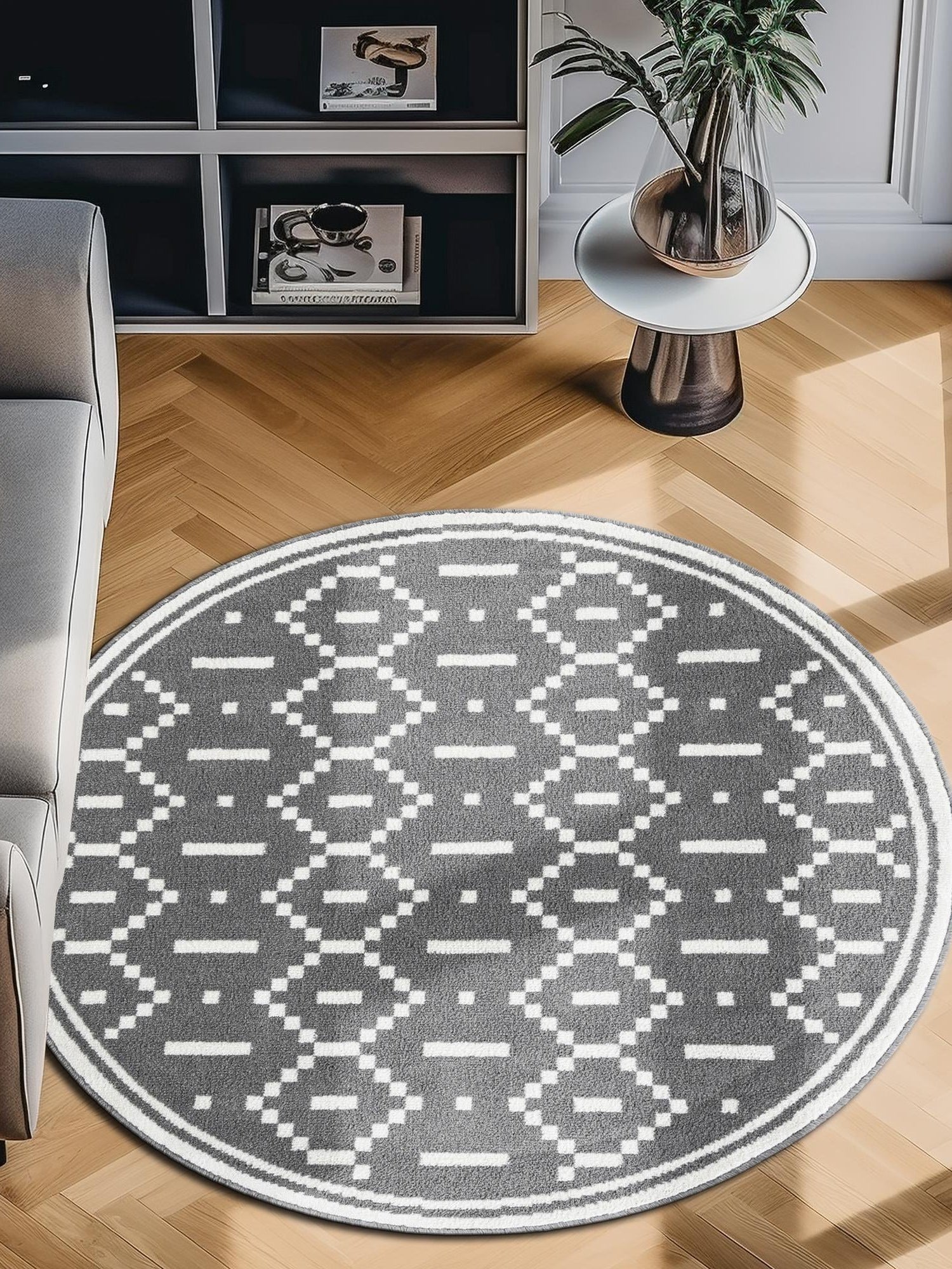 Gray 3' 1 x 3' 1 Norge Round Area Rug 100% Polypropylene Easy Clean Non Shed Stain Resistant Modern Carpet for Home Interior Design for Sale at Rug Engine