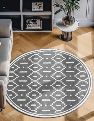 Gray 5' 1 x 5' 1 Norge Round Area Rug 100% Polypropylene Easy Clean Non Shed Stain Resistant Modern Carpet for Home Interior Design for Sale at Rug Engine