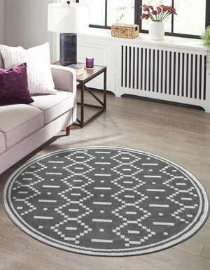 Gray 4' 1 x 4' 1 Norge Round Area Rug 100% Polypropylene Easy Clean Non Shed Stain Resistant Modern Carpet for Home Interior Design for Sale at Rug Engine