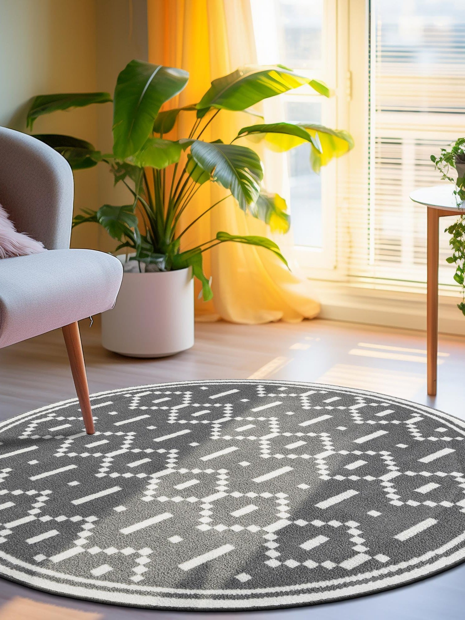 Gray 7' 10 x 7' 10 Norge Round Area Rug 100% Polypropylene Easy Clean Non Shed Stain Resistant Modern Carpet for Home Interior Design for Sale at Rug Engine