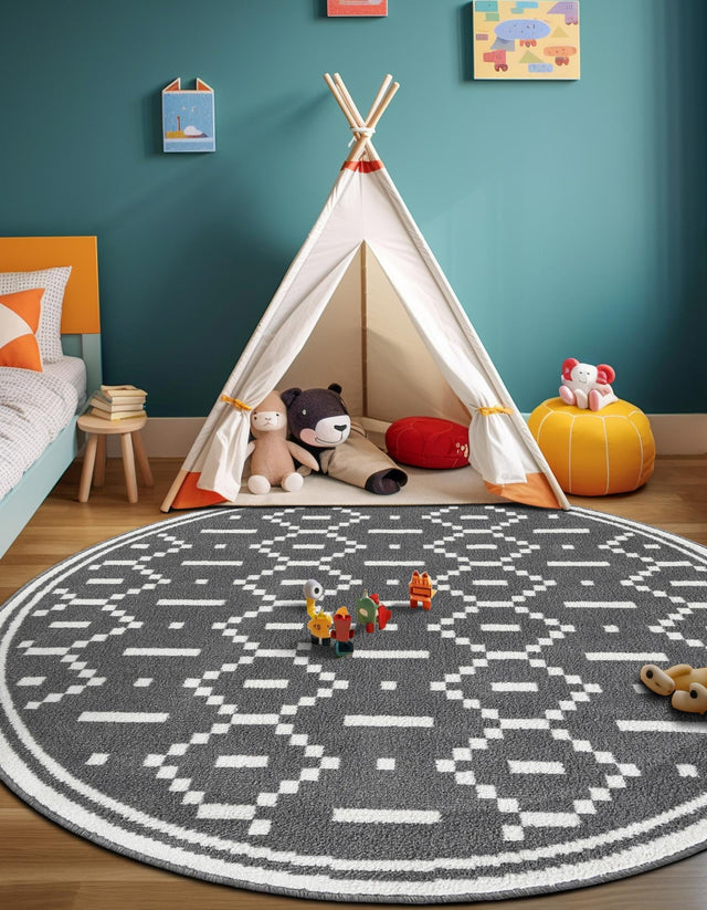 Gray 10' x 10' Norge Round Area Rug 100% Polypropylene Easy Clean Non Shed Stain Resistant Modern Carpet for Home Interior Design for Sale at Rug Engine
