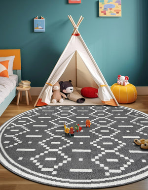 Gray 4' 1 x 4' 1 Norge Round Area Rug 100% Polypropylene Easy Clean Non Shed Stain Resistant Modern Carpet for Home Interior Design for Sale at Rug Engine