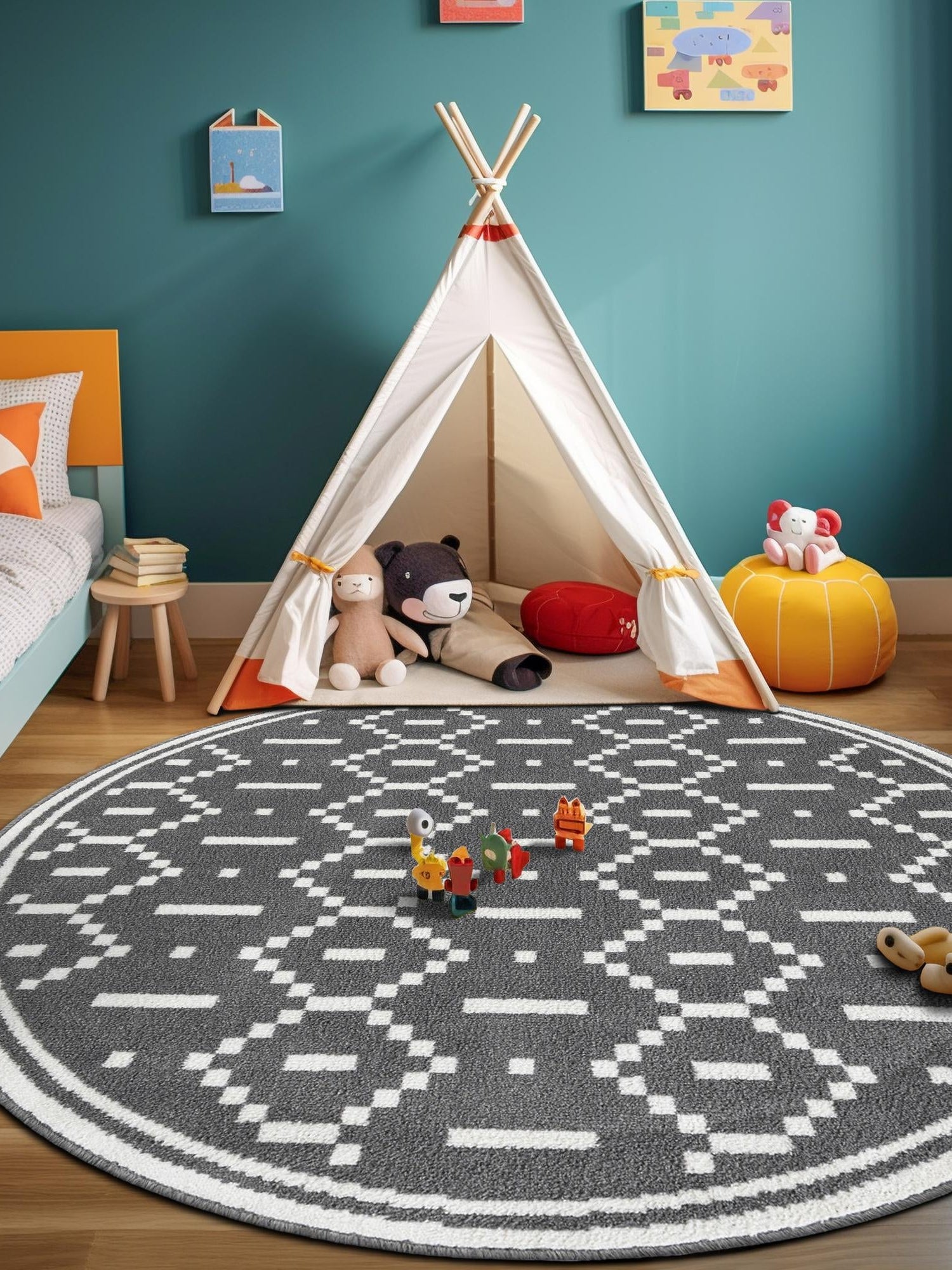 Gray 3' 1 x 3' 1 Norge Round Area Rug 100% Polypropylene Easy Clean Non Shed Stain Resistant Modern Carpet for Home Interior Design for Sale at Rug Engine