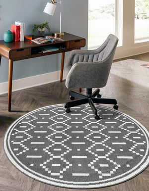 Gray 4' 1 x 4' 1 Norge Round Area Rug 100% Polypropylene Easy Clean Non Shed Stain Resistant Modern Carpet for Home Interior Design for Sale at Rug Engine