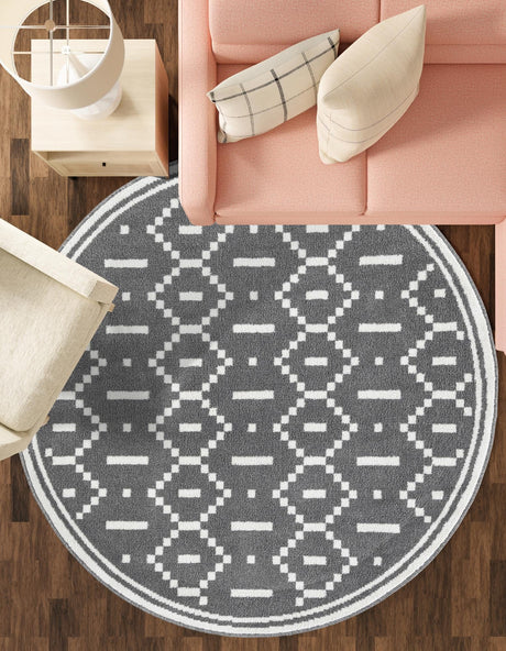 Gray 10' x 10' Norge Round Area Rug 100% Polypropylene Easy Clean Non Shed Stain Resistant Modern Carpet for Home Interior Design for Sale at Rug Engine