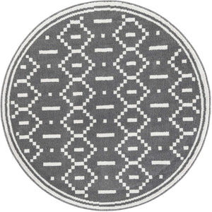 Gray 5' 1 x 5' 1 Norge Round Area Rug 100% Polypropylene Easy Clean Non Shed Stain Resistant Modern Carpet for Home Interior Design for Sale at Rug Engine