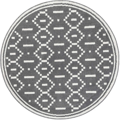 Gray 5' 1 x 5' 1 Norge Round Area Rug 100% Polypropylene Easy Clean Non Shed Stain Resistant Modern Carpet for Home Interior Design for Sale at Rug Engine
