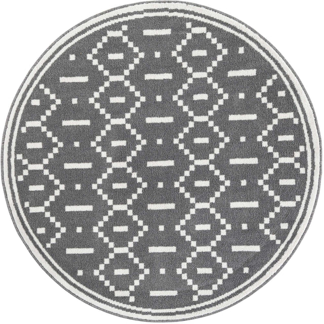 Gray 5' 1 x 5' 1 Norge Round Area Rug 100% Polypropylene Easy Clean Non Shed Stain Resistant Modern Carpet for Home Interior Design for Sale at Rug Engine