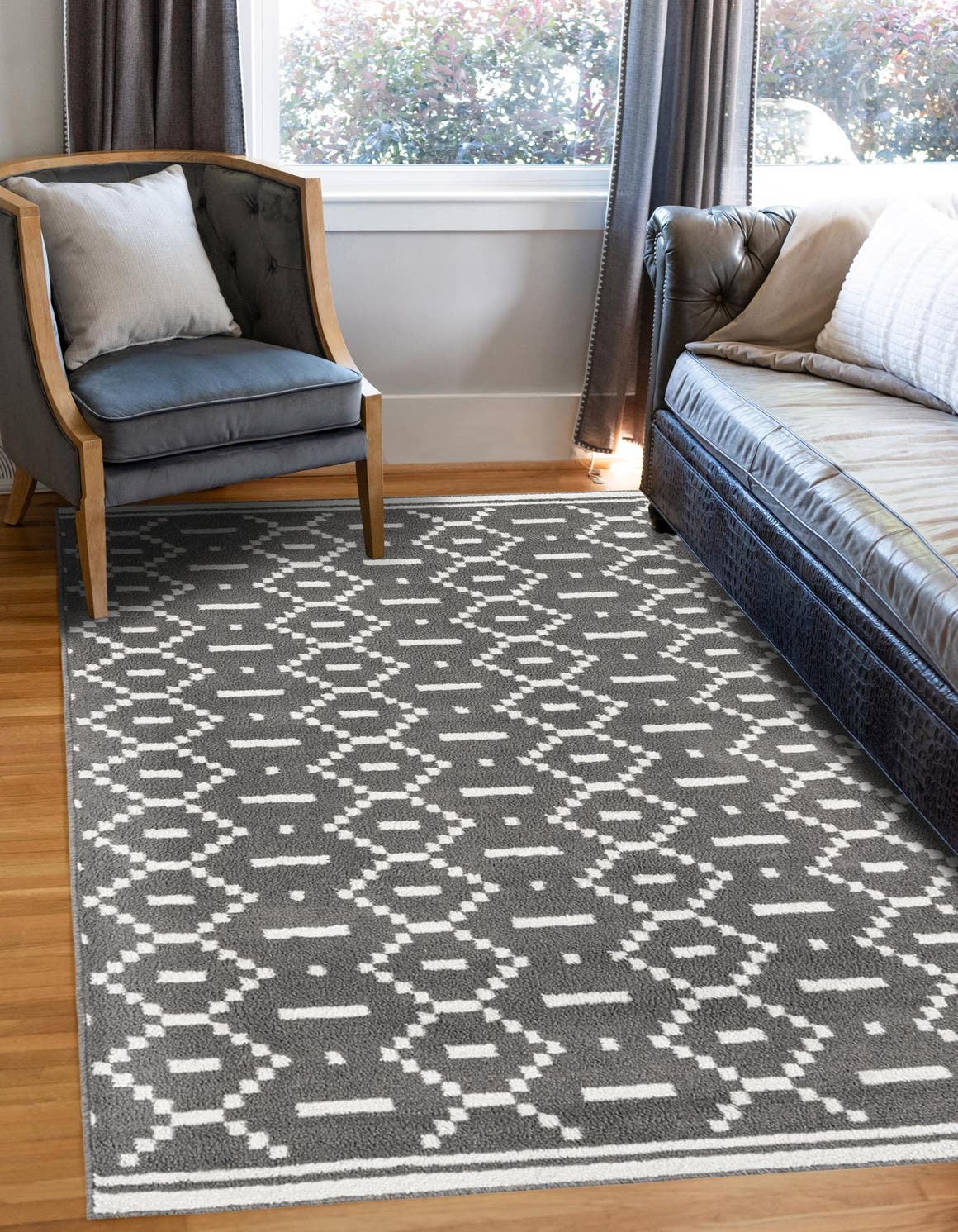 Gray 9' x 12' Norge Rectangle Area Rug 100% Polypropylene Easy Clean Non Shed Stain Resistant Modern Carpet for Home Interior Design for Sale at Rug Engine