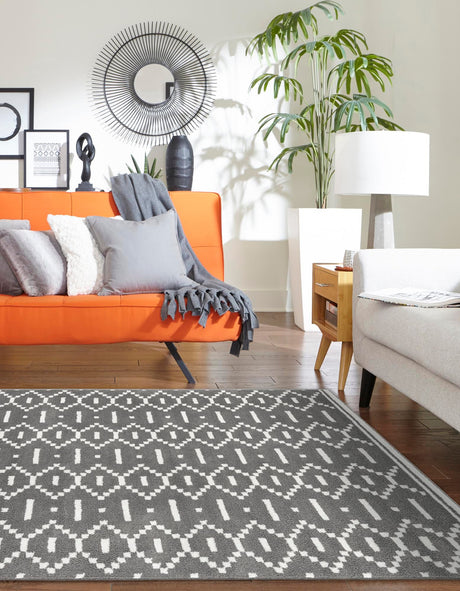 Gray 9' x 12' Norge Rectangle Area Rug 100% Polypropylene Easy Clean Non Shed Stain Resistant Modern Carpet for Home Interior Design for Sale at Rug Engine