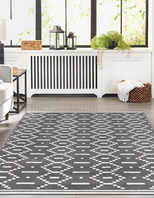 Gray 7' 10 x 10' Norge Rectangle Area Rug 100% Polypropylene Easy Clean Non Shed Stain Resistant Modern Carpet for Home Interior Design for Sale at Rug Engine
