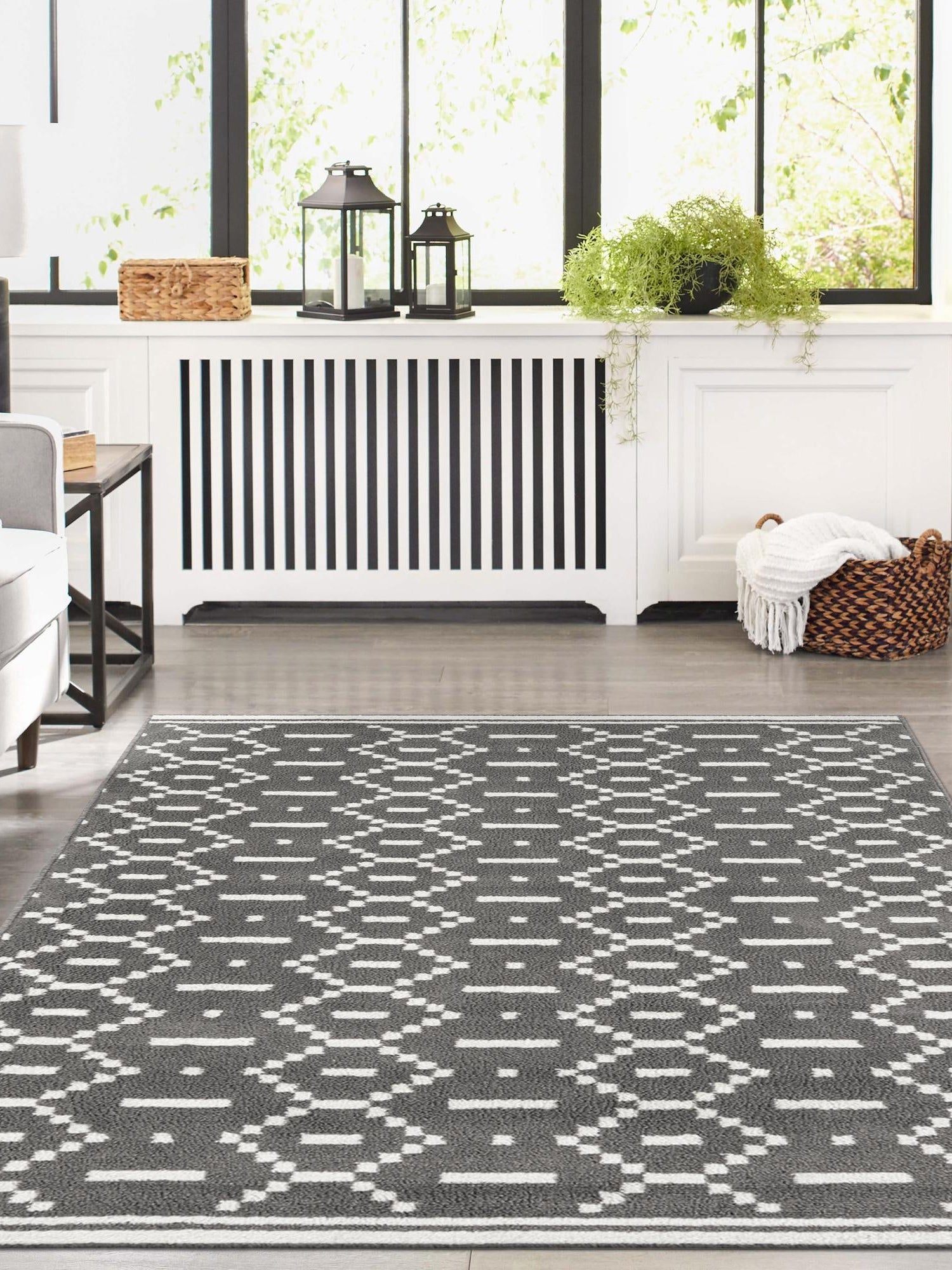 Gray 6' 1 x 9' Norge Rectangle Area Rug 100% Polypropylene Easy Clean Non Shed Stain Resistant Modern Carpet for Home Interior Design for Sale at Rug Engine