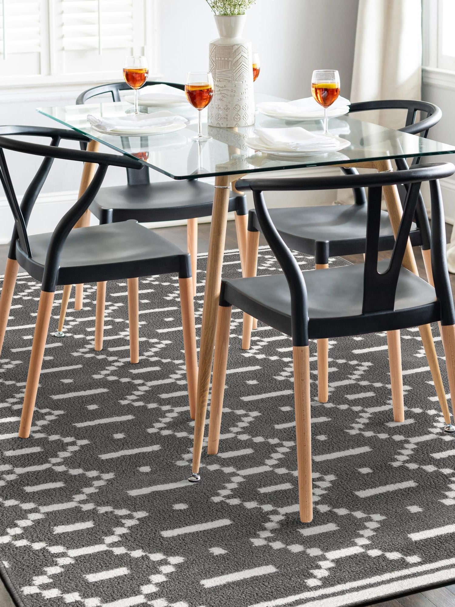 Gray 4' 1 x 6' 1 Norge Rectangle Area Rug 100% Polypropylene Easy Clean Non Shed Stain Resistant Modern Carpet for Home Interior Design for Sale at Rug Engine
