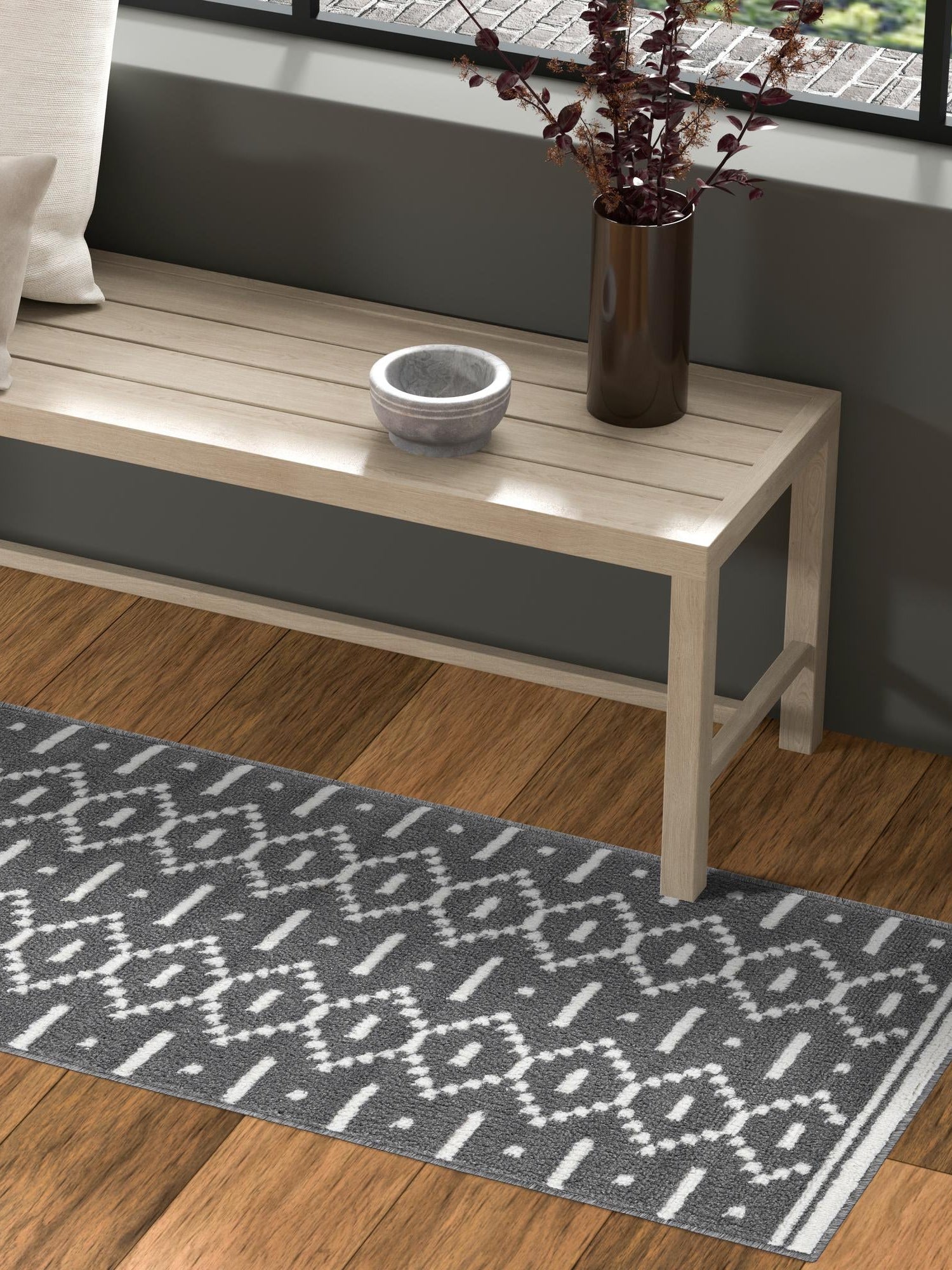 Gray 2' x 8' Norge Runner Area Rug 100% Polypropylene Easy Clean Non Shed Stain Resistant Modern Carpet for Home Interior Design for Sale at Rug Engine