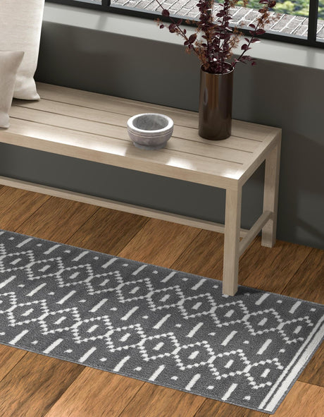 Gray 2' x 8' Norge Runner Area Rug 100% Polypropylene Easy Clean Non Shed Stain Resistant Modern Carpet for Home Interior Design for Sale at Rug Engine