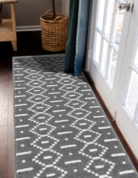Gray 2' 7 x 12' Norge Runner Area Rug 100% Polypropylene Easy Clean Non Shed Stain Resistant Modern Carpet for Home Interior Design for Sale at Rug Engine