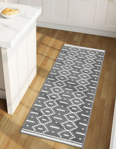 Gray 2' 7 x 10' Norge Runner Area Rug 100% Polypropylene Easy Clean Non Shed Stain Resistant Modern Carpet for Home Interior Design for Sale at Rug Engine