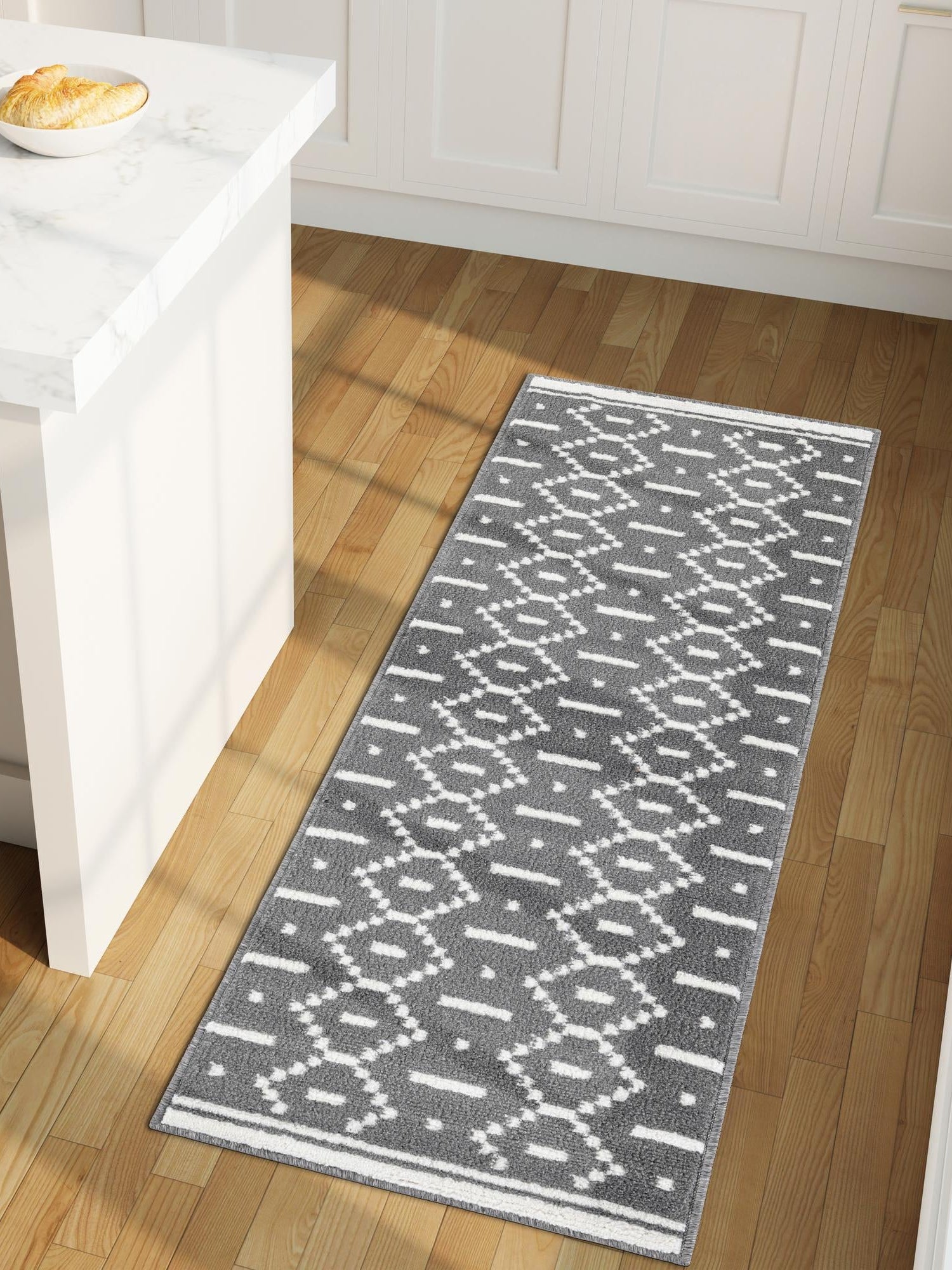 Gray 2' 7 x 12' Norge Runner Area Rug 100% Polypropylene Easy Clean Non Shed Stain Resistant Modern Carpet for Home Interior Design for Sale at Rug Engine