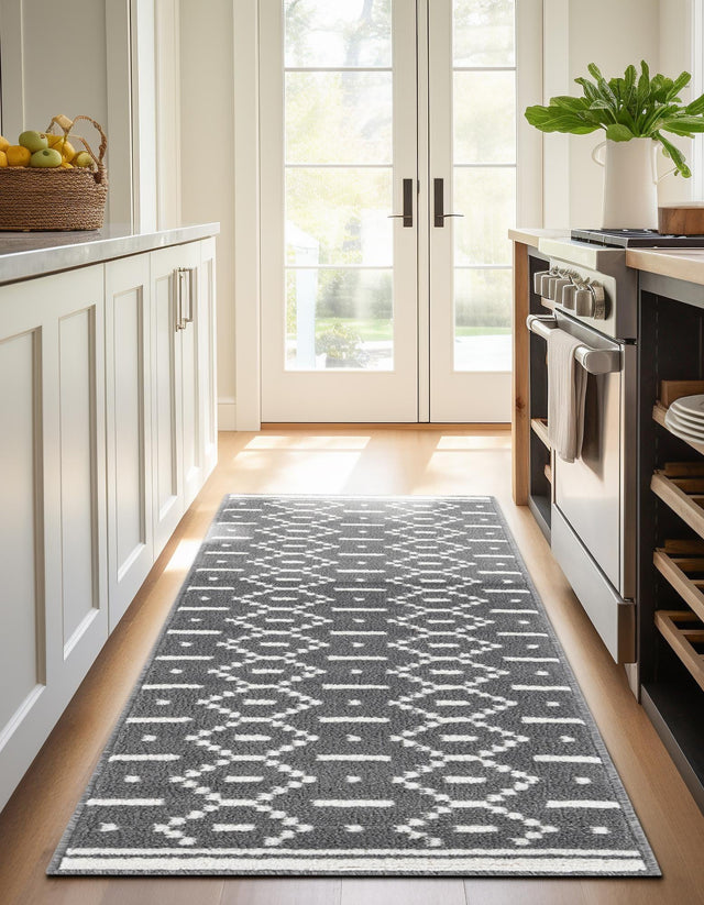 Gray 2' x 6' 1 Norge Runner Area Rug 100% Polypropylene Easy Clean Non Shed Stain Resistant Modern Carpet for Home Interior Design for Sale at Rug Engine