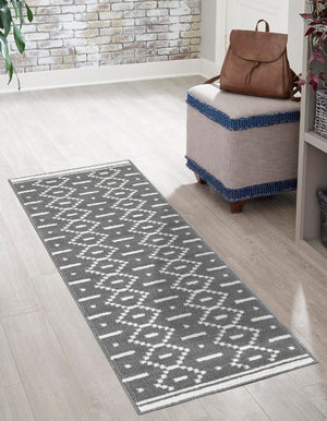 Gray 2' 7 x 10' Norge Runner Area Rug 100% Polypropylene Easy Clean Non Shed Stain Resistant Modern Carpet for Home Interior Design for Sale at Rug Engine