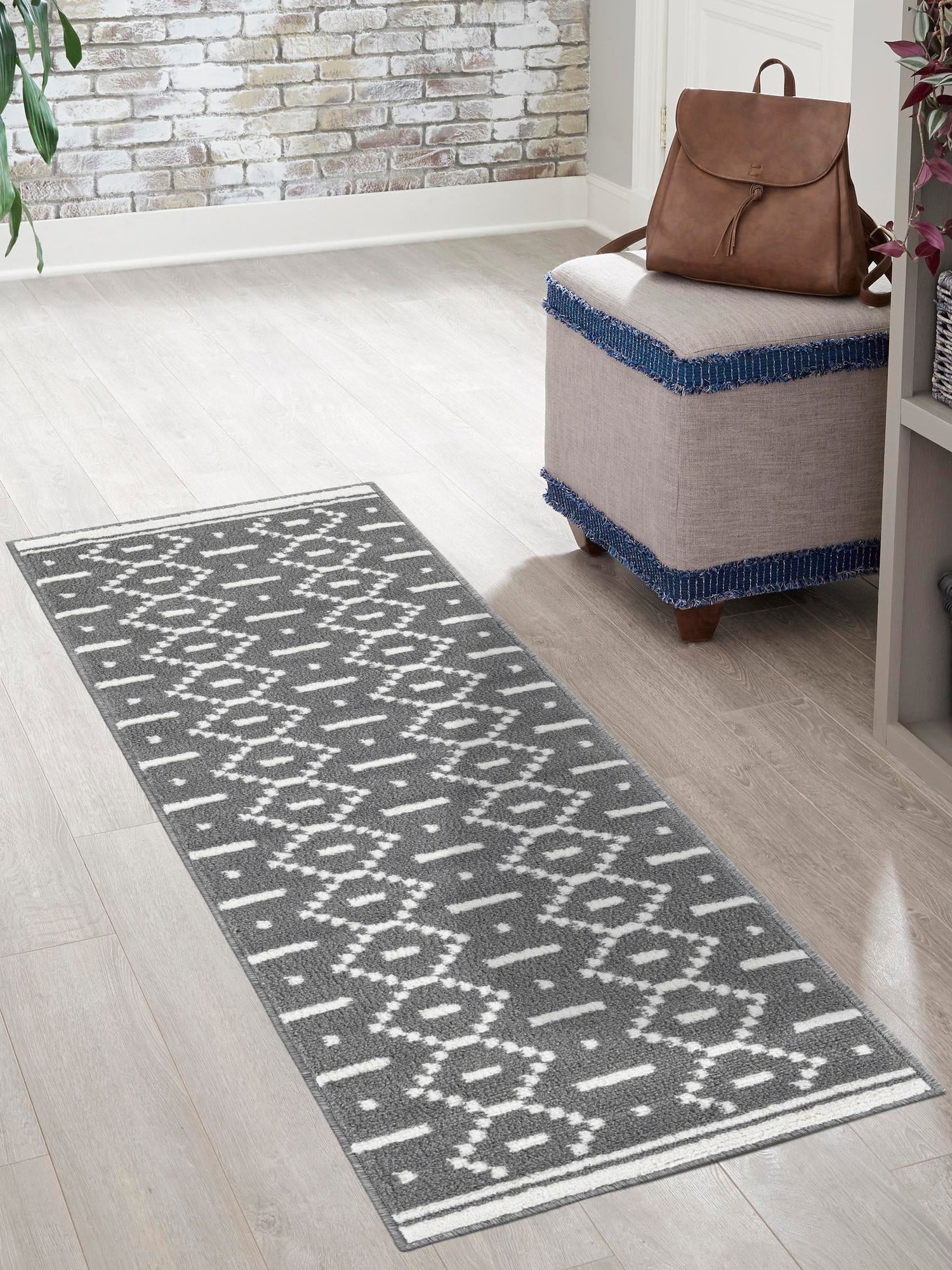 Gray 2' x 6' 1 Norge Runner Area Rug 100% Polypropylene Easy Clean Non Shed Stain Resistant Modern Carpet for Home Interior Design for Sale at Rug Engine