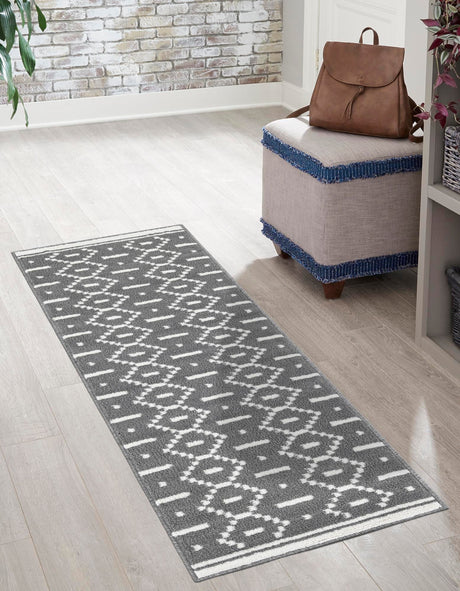 Gray 2' x 8' Norge Runner Area Rug 100% Polypropylene Easy Clean Non Shed Stain Resistant Modern Carpet for Home Interior Design for Sale at Rug Engine