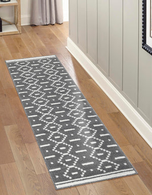 Gray 2' 7 x 10' Norge Runner Area Rug 100% Polypropylene Easy Clean Non Shed Stain Resistant Modern Carpet for Home Interior Design for Sale at Rug Engine