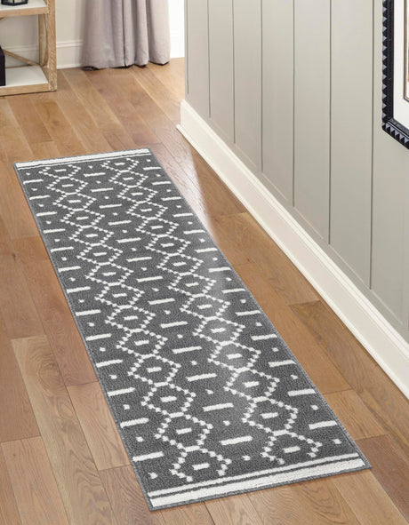 Gray 2' 7 x 12' Norge Runner Area Rug 100% Polypropylene Easy Clean Non Shed Stain Resistant Modern Carpet for Home Interior Design for Sale at Rug Engine