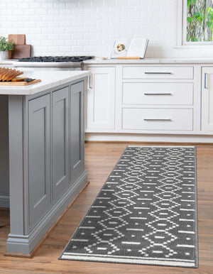 Gray 2' 7 x 10' Norge Runner Area Rug 100% Polypropylene Easy Clean Non Shed Stain Resistant Modern Carpet for Home Interior Design for Sale at Rug Engine