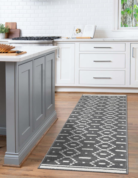 Gray 2' 7 x 10' Norge Runner Area Rug 100% Polypropylene Easy Clean Non Shed Stain Resistant Modern Carpet for Home Interior Design for Sale at Rug Engine