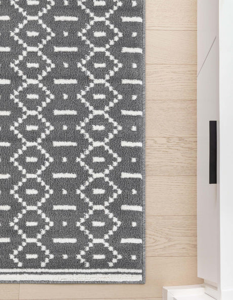Gray 2' 7 x 10' Norge Runner Area Rug 100% Polypropylene Easy Clean Non Shed Stain Resistant Modern Carpet for Home Interior Design for Sale at Rug Engine