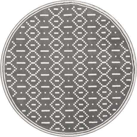 Gray 7' 10 x 7' 10 Norge Round Area Rug 100% Polypropylene Easy Clean Non Shed Stain Resistant Modern Carpet for Home Interior Design for Sale at Rug Engine