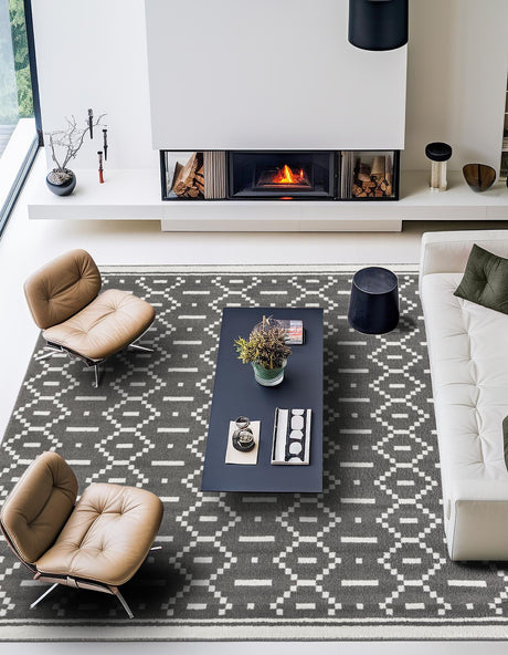 Gray 7' 10 x 7' 10 Norge Square Area Rug 100% Polypropylene Easy Clean Non Shed Stain Resistant Modern Carpet for Home Interior Design for Sale at Rug Engine