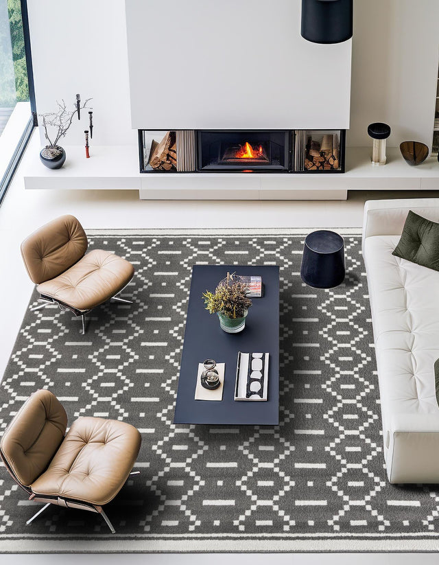 Gray 7' 10 x 7' 10 Norge Square Area Rug 100% Polypropylene Easy Clean Non Shed Stain Resistant Modern Carpet for Home Interior Design for Sale at Rug Engine