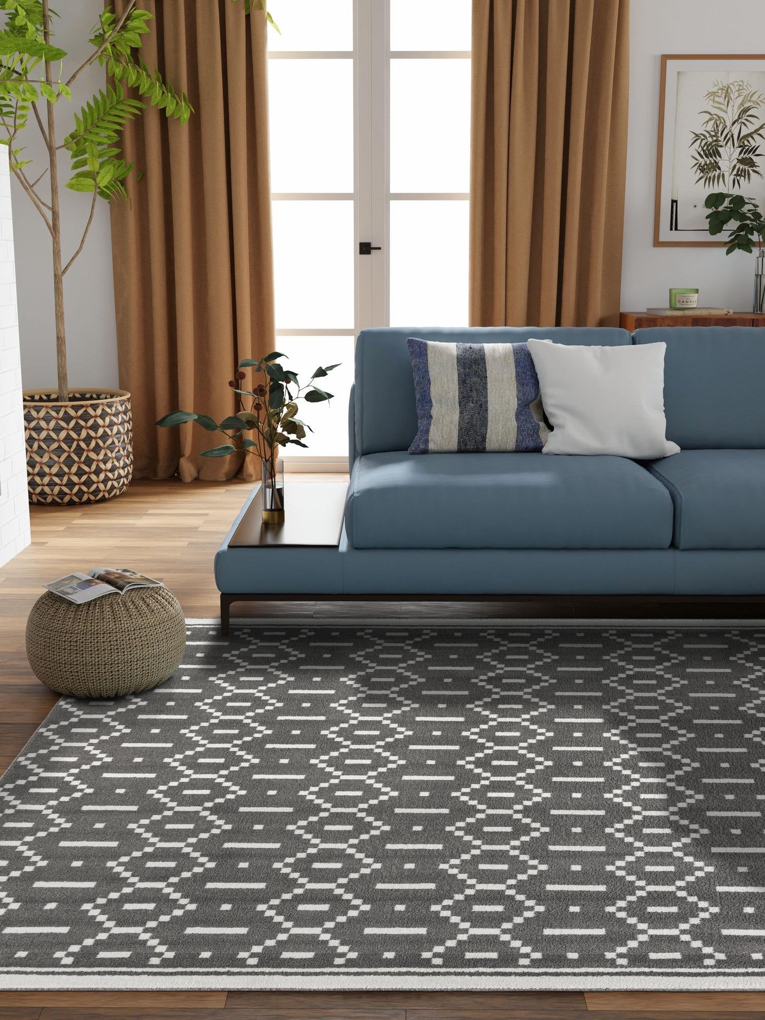 Gray 7' 10 x 7' 10 Norge Square Area Rug 100% Polypropylene Easy Clean Non Shed Stain Resistant Modern Carpet for Home Interior Design for Sale at Rug Engine