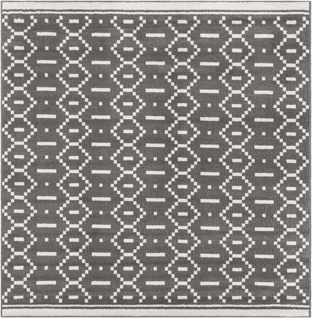 Gray 7' 10 x 7' 10 Norge Square Area Rug 100% Polypropylene Easy Clean Non Shed Stain Resistant Modern Carpet for Home Interior Design for Sale at Rug Engine