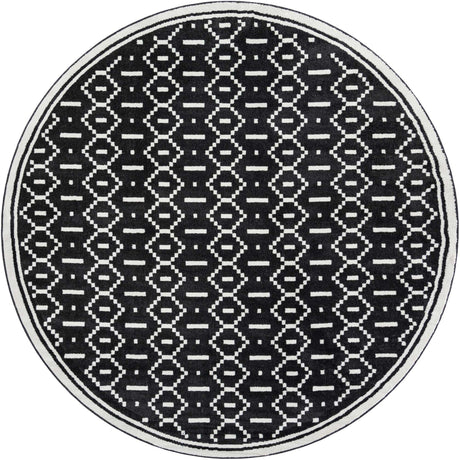 Black 10' x 10' Norge Round Area Rug 100% Polypropylene Easy Clean Non Shed Stain Resistant Modern Carpet for Home Interior Design for Sale at Rug Engine