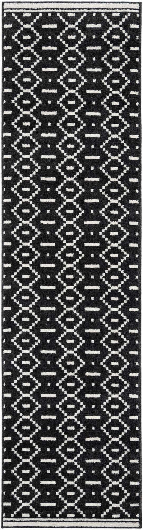 Black 2' 7 x 10' Norge Runner Area Rug 100% Polypropylene Easy Clean Non Shed Stain Resistant Modern Carpet for Home Interior Design for Sale at Rug Engine