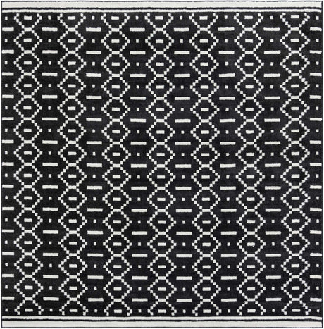 Black 10' x 10' Norge Square Area Rug 100% Polypropylene Easy Clean Non Shed Stain Resistant Modern Carpet for Home Interior Design for Sale at Rug Engine