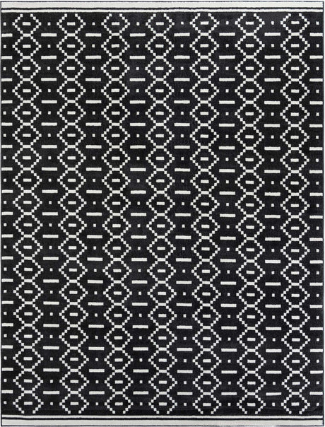 Black 10' x 13' 1 Norge Rectangle Area Rug 100% Polypropylene Easy Clean Non Shed Stain Resistant Modern Carpet for Home Interior Design for Sale at Rug Engine